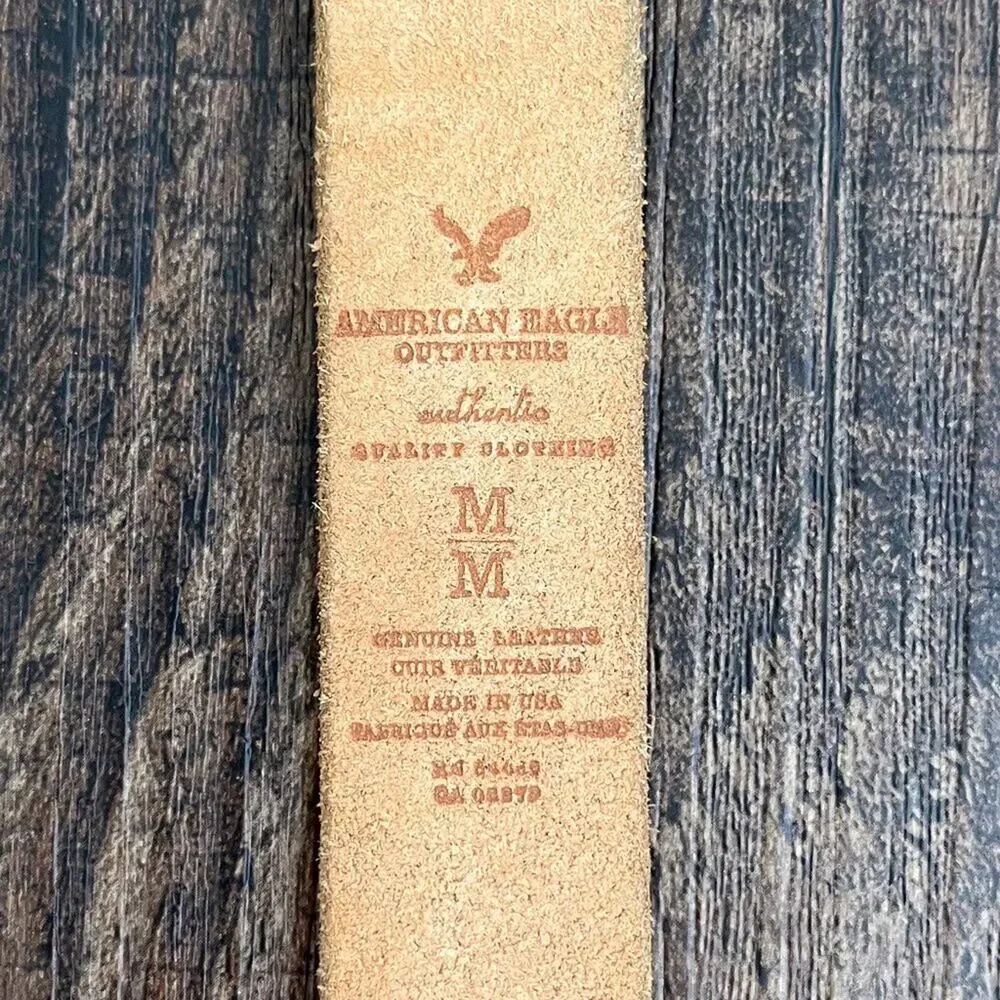 American Eagle Gold Leather Belt Boho Solid Brass Buckle USA Made Size Medium
